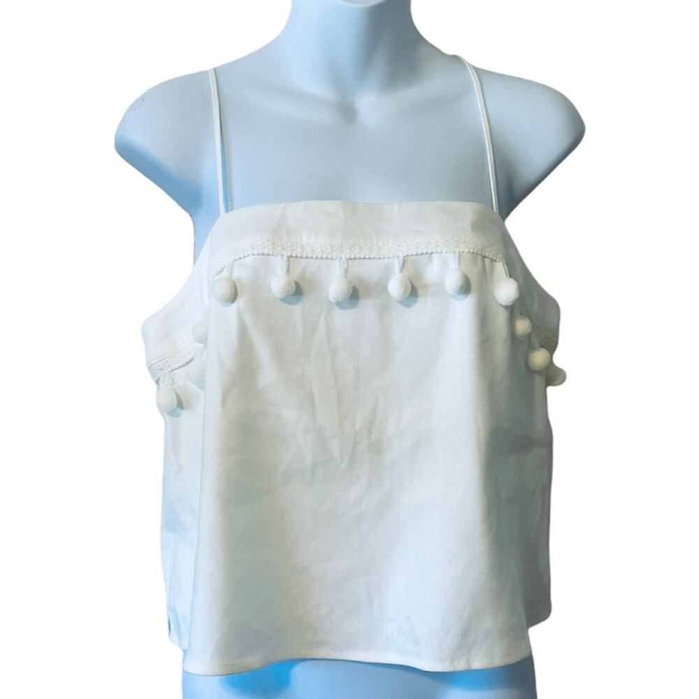 Express white crop pom Pom detail tank NWT